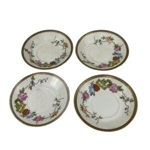 Vintage Hand-Painted Floral Patterned Porcelain Saucer Plates Set Of 4
